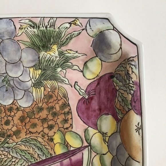 Vintage Square Pastel Fruits Pattern Dish Plate Grapes Pineapple Melons Pears - Picture 7 of 13